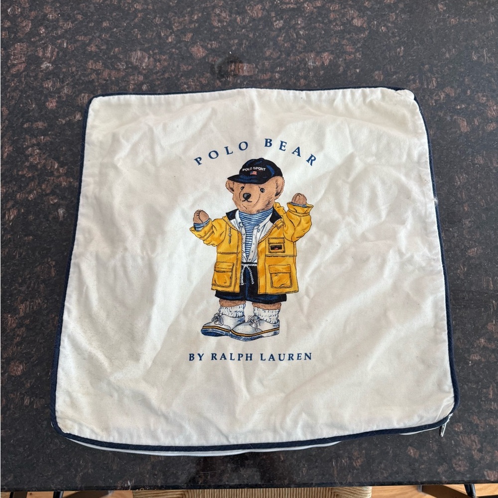 Ralph Lauren Polo Bear Accent Pillow Cover - Cream and Yellow